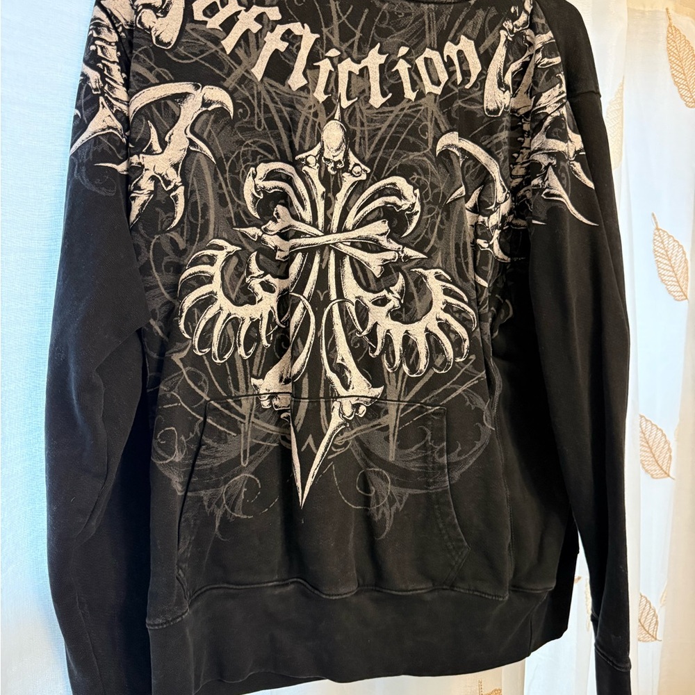 Affliction Black Hoodie with White Fleur Shield Graphic